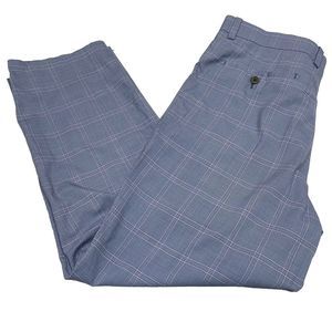 Aristo Eighteen Men’s Slate Blue Purple Check Wool Flat Front Dress Pants 36x28